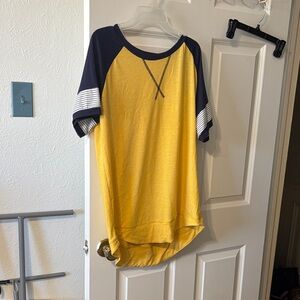 Yellow Raglan Sleeve Top with Navy Accents